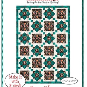 May include: A quilt pattern titled "Sea Glass" with a floral and geometric design. The quilt measures 37.5 inches by 55.5 inches and requires 3 yards of fabric. The Fabric Cafe logo is at the top.