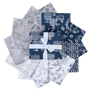PREORDER Riley Blake 8 Nights, 8 Lights Fat Quarter Bundle  - cotton Fabric Charm Pack - Riley Blake Charm Pack - Hanukkah Fabric
