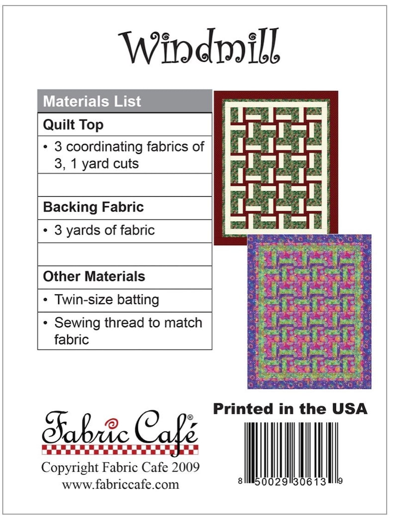 Fabric Cafe Windmill Pattern 3 Yard Quilt Pattern Windmill Pattern