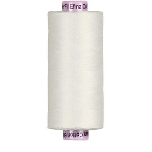 May include: A spool of white thread with the text "Efina Cotton 60" printed on the purple label. The thread is tightly wound and cylindrical, suitable for sewing and crafting projects.