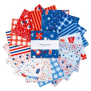 PRÉCOMMANDE Riley Blake Firecracker 5" Stacker - Pack de breloques en tissu - Riley Blake Charm Pack - Stacker 5" USA - tissu patriotique