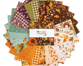 PREORDER Riley Blake the Awe of Autumn 5&quot; Stacker - Fabric Charm Pack - Riley Blake Charm Pack - Floral 5&quot; Stacker - Fall Fabric - Autumn