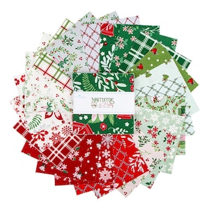 PREORDER Riley Blake Mistletoe and Holly 5&quot; Stacker - cotton Fabric Charm Pack - Riley Blake Charm Pack - Christmas 5&quot; Christmas Fabric