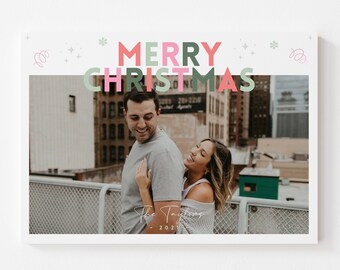 Merry Christmas Card Colorful 5x7 - Modern Minimalistic - Holiday Greeting - Customizable, Digital Download, Instant Download (PRINTABLE)