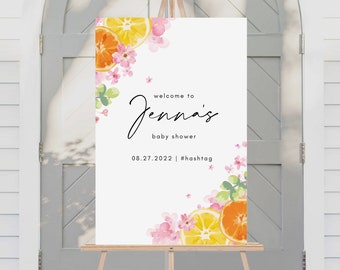 Citrus Floral Baby Shower Welcome Sign - 24x36 and 18x24- Canva Template - Printable Instant Download (EDITABLE), Summer Theme