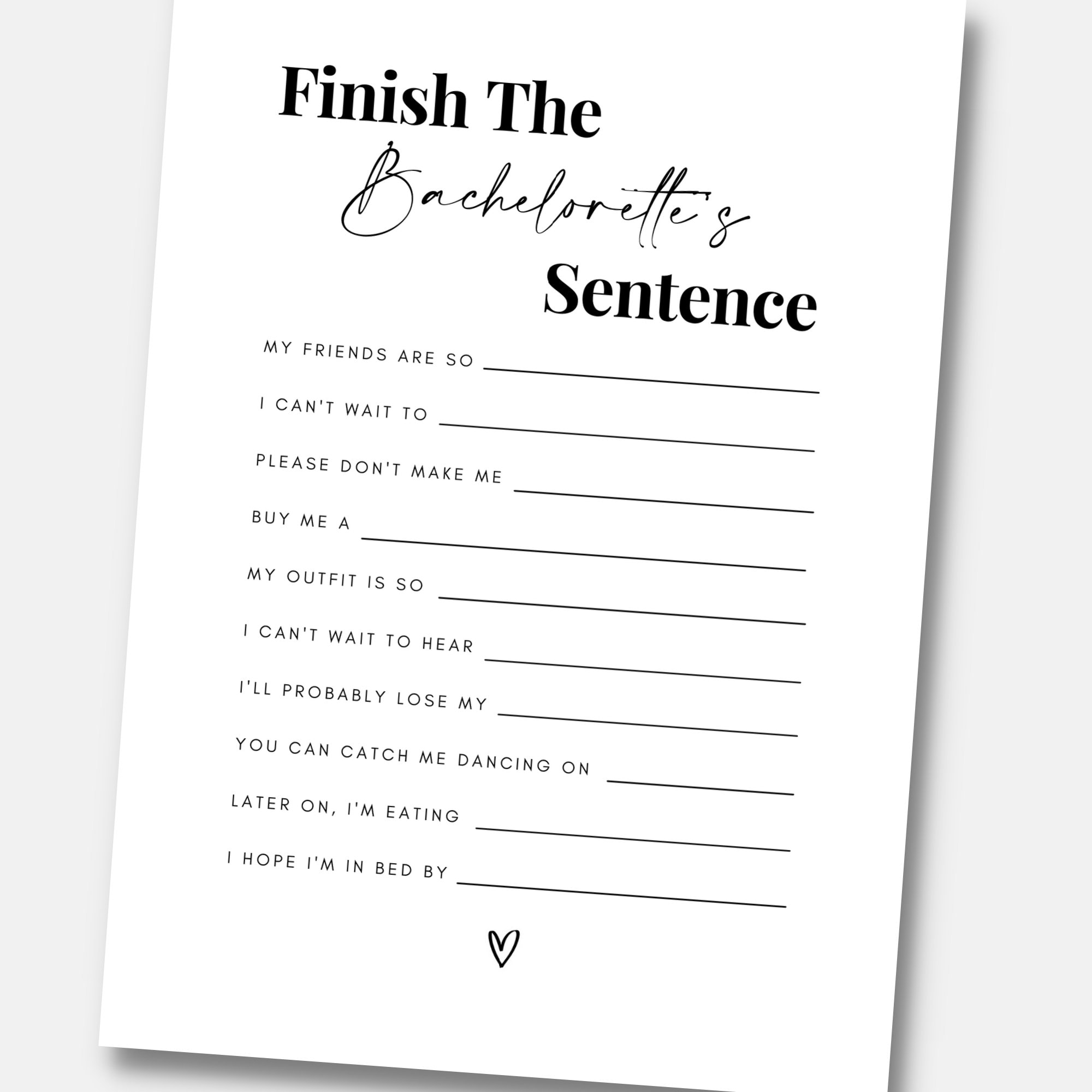 Finish the Bachelorette's Sentence Game 5x7 Printable - Etsy
