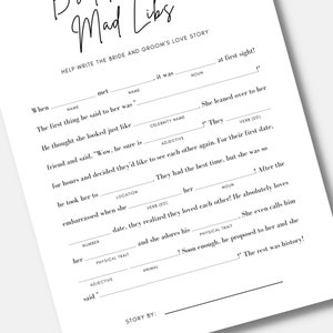 Bridal Shower Mad Libs Love Story 5x7 Printable Canva Template editable ...