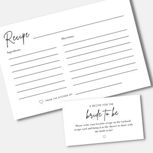 Bridal Shower Recipe Card and Request Card 4x6 and 3.5x2 Printable ...