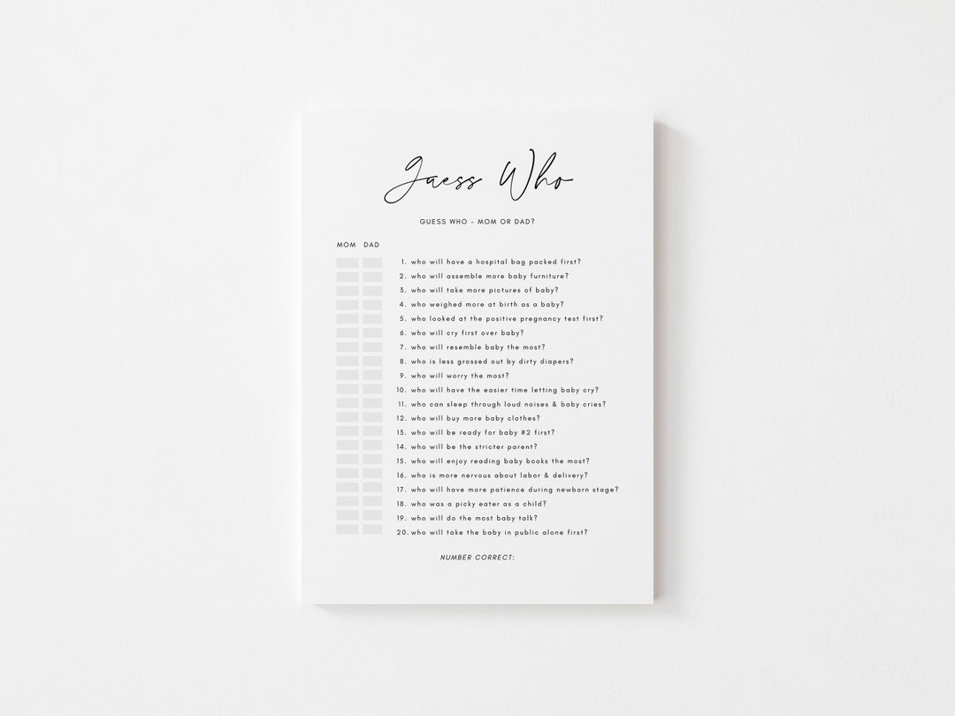 Guess Who Mom or Dad Baby Shower Game - 5X7 Printable - Editable Canva ...