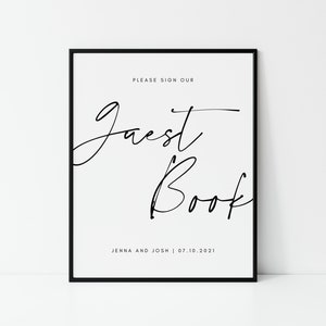 Guest Book Sign For Wedding - 8x10 and 5x7 - Canva Template - Printable (Editable) Modern Minimalistic Digital Download image 1
