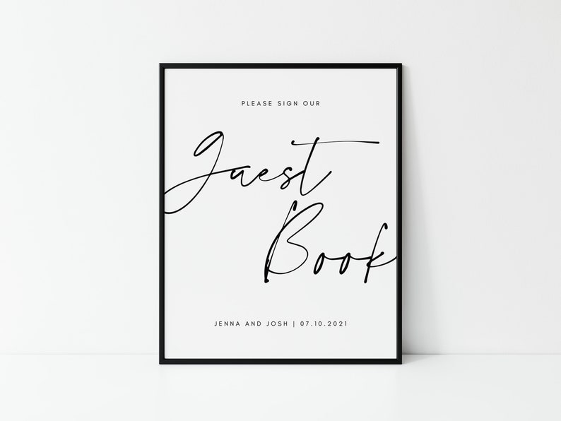 Guest Book Sign For Wedding - 8x10 and 5x7 - Canva Template - Printable (Editable) Modern Minimalistic Digital Download image 1