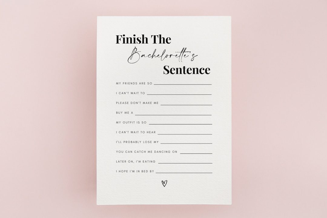 Finish the Bachelorette's Sentence Game - 5x7 Printable - Editable ...