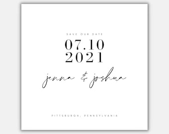 Modern Minimalistic Wedding Save The Date - 5x5 Square - PRINTABLE Canva Template (Editable)