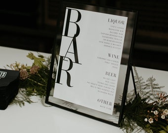 Moderne Bar-Menü für Hochzeit - 8x10 - Canva Template - Printable (editierbar)