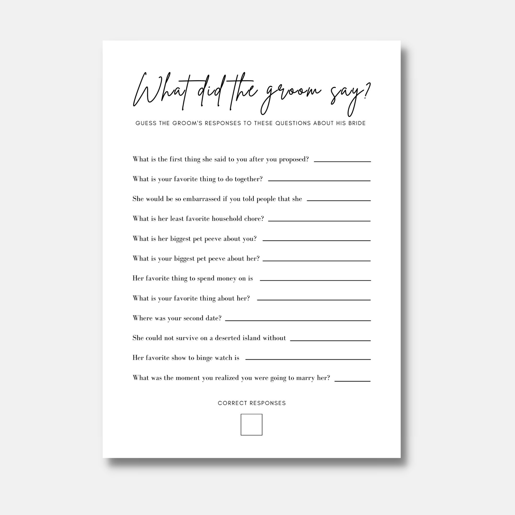 What Did the Groom Say Bridal Shower Game 5x7 Printable - Etsy