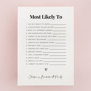 Most Likely To Bachelorette Party Game - Girls Night - 5x7 Printable - Editable Canva Template