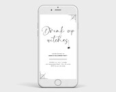 Halloween Party Digital Invitation (EVITE) - Drink Up Witches - Save & Send as a TEXT or EMAIL - Black and White - Editable Canva Template
