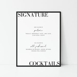 Signature Cocktails Sign - Wedding His And Hers - 8x10 and 5x7 - Canva Template - Printable (Editable)