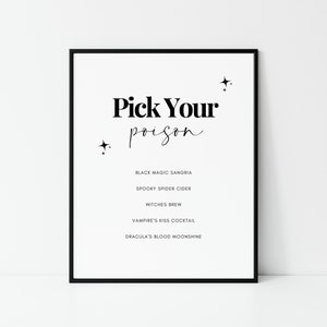 Pick Your Poison Halloween Party Bar Menu - 8x10 - Editable Canva Template (Printable) Spooky Decorations