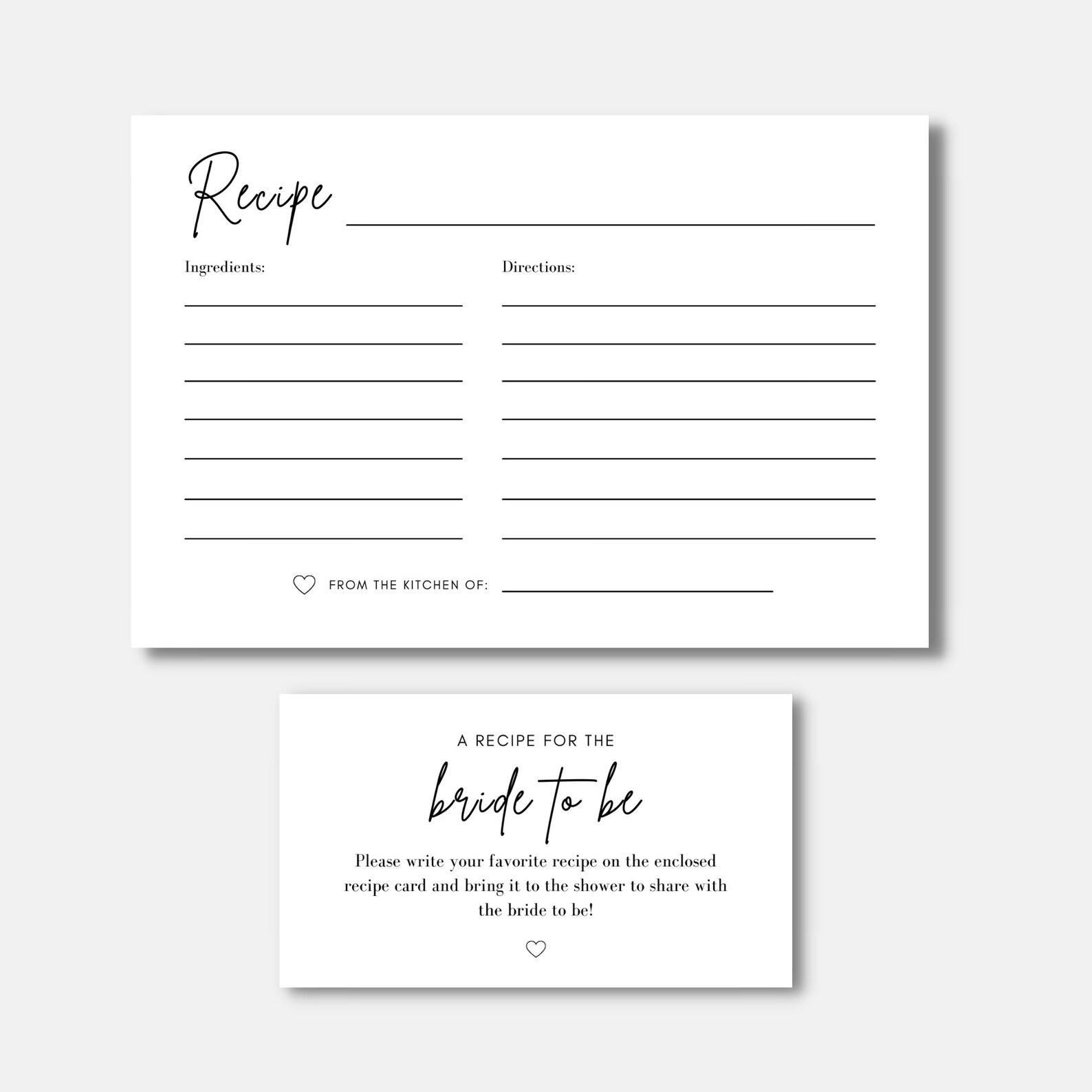 Bridal Shower Recipe Card and Request Card 4x6 and 3.5x2 - Etsy