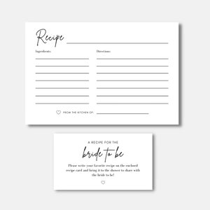 Bridal Shower Recipe Card and Request Card 4x6 and 3.5x2 Printable ...