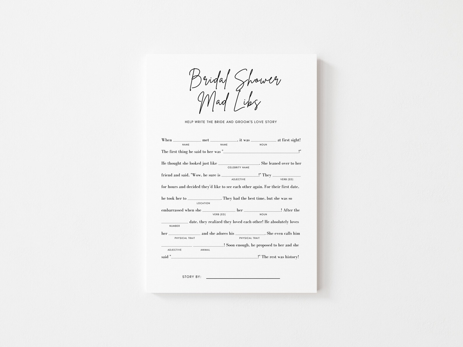 Bridal Shower Mad Libs Love Story 5x7 Printable Canva - Etsy
