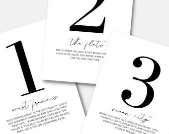 Hochzeit Tischnummern mit besonderen Orten 5x7 oder 4x6 - Canva Template - Printable (editierbar)