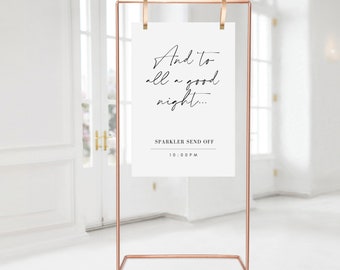 Sparkler Send Off Sign - And To All A Good Night - Christmas Wedding - 24x36 and 18x24 Template (Printable), Holiday Themed, Modern Minimal