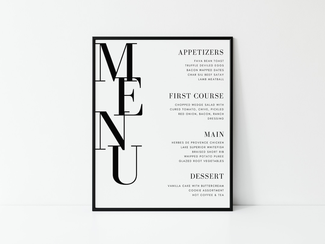 Modern Buffet Menu Printable for Wedding, Corporate Event, Baby Shower