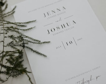 May include: Wedding invitation with a white background and black text. The invitation reads "Jenna Leanne Boron and Joshua Edward Taylor July 10 2021 St. Stanislaus Kostka K.C. Church Pittsburgh, PA"