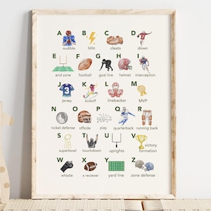 Football Alphabet Nursery Print, Watercolor Football Print, Football Wall Art, Football Nursery, ABCs print, Boys Room, Kids Room, Nursery