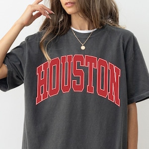 Camisa Houston Comfort Colors, Camisa para Dia de Jogo, Futebol Americano de Houston, Carta do time principal, Camisa vintage de Houston, Basquete de Houston, Presente de Houston, TX