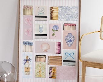 Cartel de caja de cerillas rosa, impresión de caja de cerillas coqueta, impresión de caja de cerillas vintage, caja de cerillas estética, impresión de cajas de cerillas preppy, arte de pared de moda