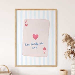 Stampa acquerello "Asso di cuori", "Quanto siamo fortunati", stampa preppy, decorazione murale rosa, arredamento estetico per la stanza, decorazione murale femminile, arredamento per dormitorio, carte da gioco