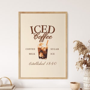 IJskoffie print, koffiebar print, koffiebar teken, koffie poster, keuken decor, retro koffie kunst, koffie kunst print, koffie houdt van, cadeau