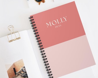 Benutzerdefiniertes Name Notizbuch, personalisiertes Spiralblock, Minimalistisches Journal, personalisierter Planer, Geschenk für sie, Ästhetisches Briefpapier, zweifarbig, Party
