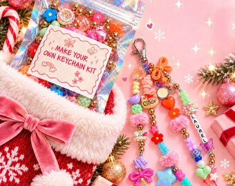 DIY Keychain Kit for Girls, Personalized Name Bead Craft Kit, DIY Kit, Christmas Gift for Girl, Tween Birthday Gift, Stocking Stuffer