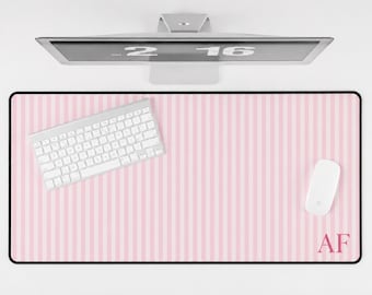 Personalized Desk Mat, Custom Monogram Desk Pad, Preppy Striped Mouse Pad, Coquette Office Decor, Aesthetic Workspace