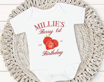 Berry First Birthday Onesie, Strawberry First Birthday Outfit, Berry Sweet Birthday, Strawberry Onesie, Girl 1st Birthday, Berry Theme