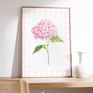 Pink Hydrangea Watercolor Print, Vintage, English Garden, Grandmillenial, Botanical Wall Art, Coastal Granddaughter, Chinoiserie, Trendy