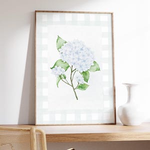 White Hydrangea Watercolor Print, Vintage, English Garden, Grandmillenial, Botanical Wall Art, Coastal Granddaughter, Chinoiserie, Trendy