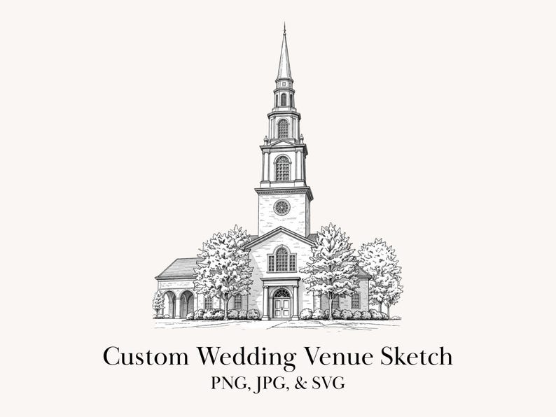 Custom Wedding Venue Illustration, Church Sketch, Personalized Venue ...