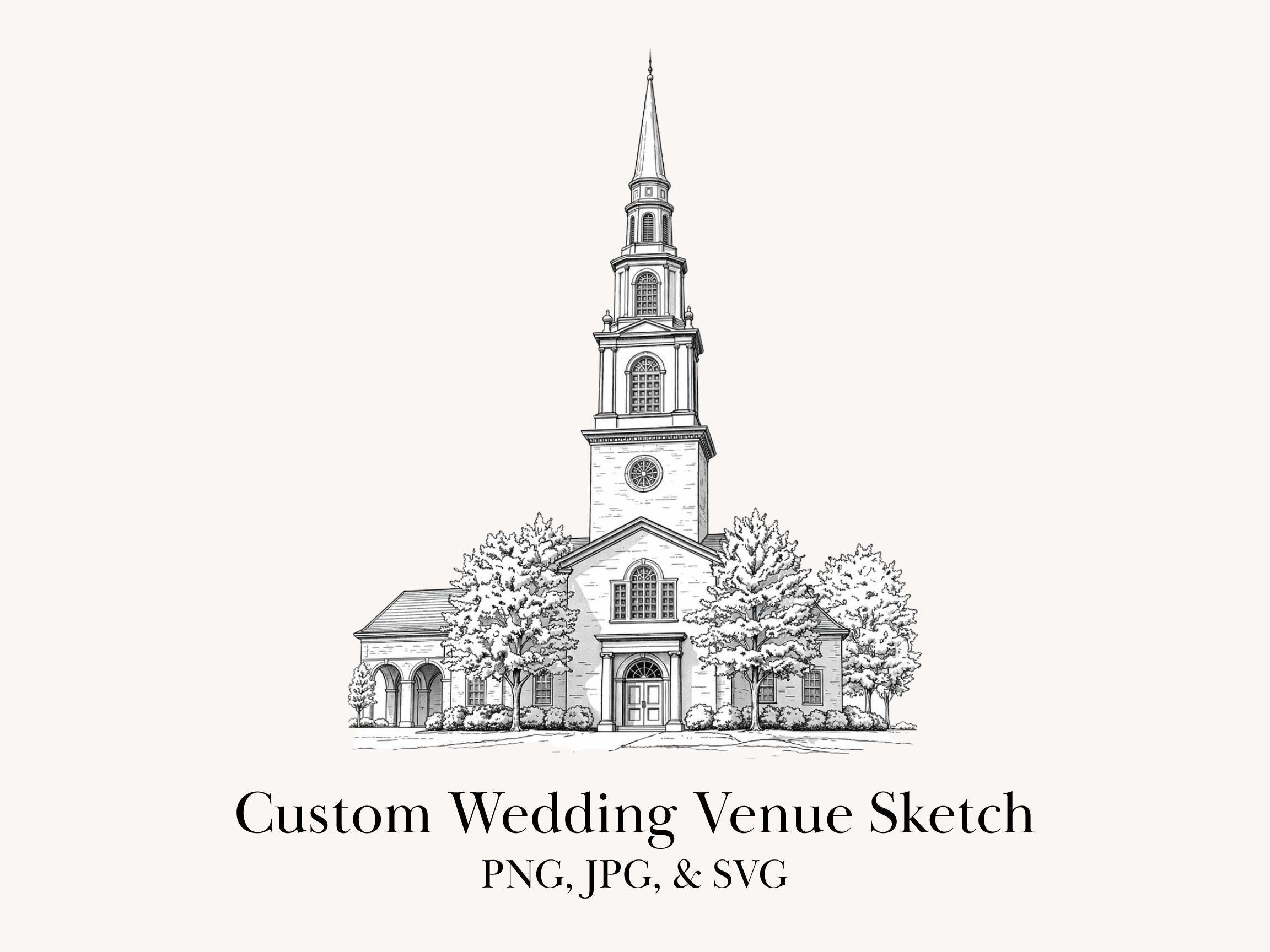 Custom Wedding Venue Illustration, Church Sketch, Personalized Venue ...