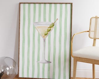 Dirty Martini Print, Digital Download, Extra Olives, Extra Dirty, Preppy Print, Bar Cart, Martini Poster, Retro Cocktail, Watercolor