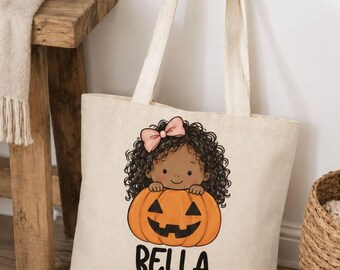 Personalized Halloween Bag for Kids, Custom Name Trick or Treat Tote, Pumpkin Candy Bag, Brother Sister Halloween Bags, Kids Keepsake