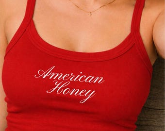 Camiseta sin mangas American Honey, camiseta sin mangas ajustada de canalé, conjunto de verano Americana Girl, top para concierto country, moda del 4 de julio