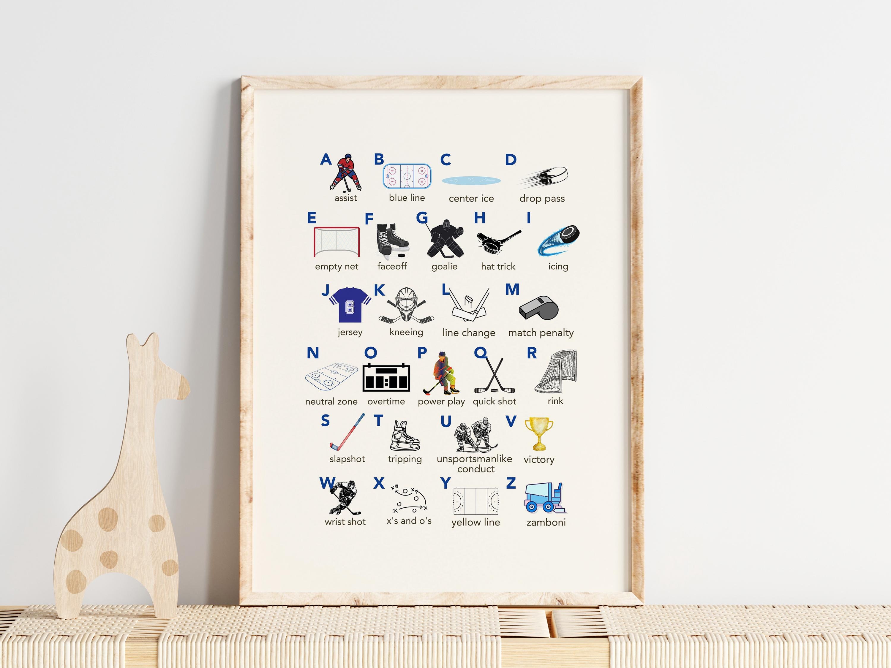 Hockey Alphabet Nursery Print, Watercolor Hockey Print, Hockey Wall Art, Hockey Nursery, ABCs print, Boys Room, Kids Room, Nursery, Sports