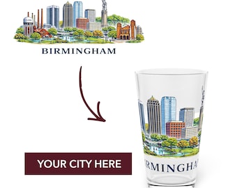 Custom City Pint Glass, Custom Pint Glass, City Print, Custom City Gift, Moving Gift, Any Town, Custom Illustration, City Illustration