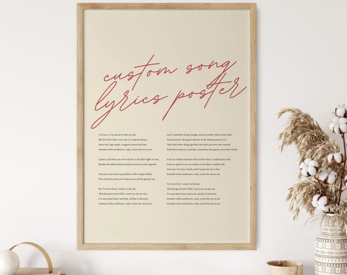 Custom Song Lyrics Wall Art, Personalised Music Poster, Customizable Music Gift, Anniversary Gift, Music Gift, Wedding Song, First Dance