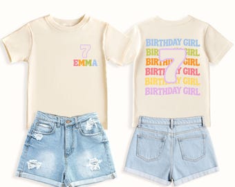 Personalized Seventh Birthday Girl Shirt, Custom Name Shirt, Birthday Girl Tee, Girls Birthday Tee, 7th Birthday Shirt, Kids Party Shirt